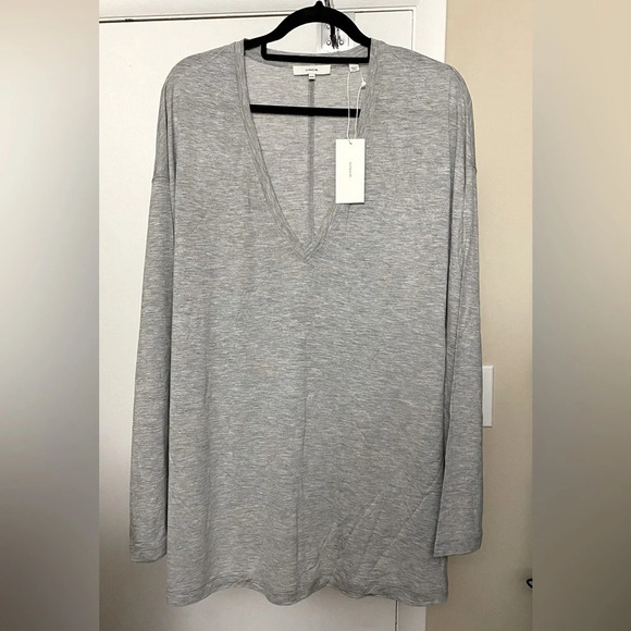 NWT Vince Dropped Shoulder V Neck Jersey Top Gray Size XXXL - Picture 3 of 8